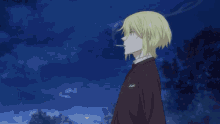 a blonde anime character is smoking a cigarette with smoke coming out of his mouth
