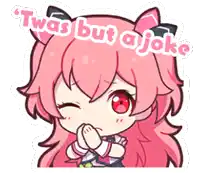 a cartoon drawing of a girl with a cat ear and the words twas but a joke