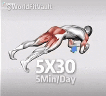 a man in a gas mask is doing a 5x30 5 min / day workout .