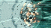 a computer generated image of a explosion with rocks flying through the air