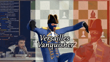 a video game called versailles vanquisher shows a man in a blue suit