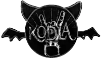 a purple and black logo for kodia with a bat