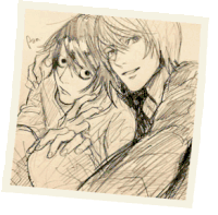 a black and white drawing of two people with the name pan written on the bottom right corner