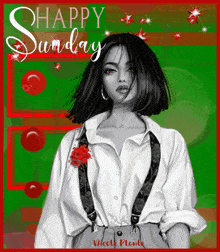 a black and white painting of a woman with the words happy sunday