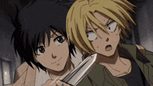 a couple of anime characters standing next to each other