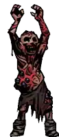 a cartoon drawing of a zombie with blood coming out of his mouth and arms .