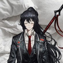 a man in a suit and tie has a tag on his jacket that says n16