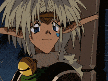 a close up of a cartoon character 's face with a bell around his neck