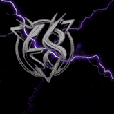 a purple lightning bolt behind a silver symbol