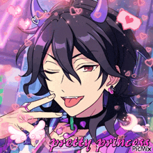 a picture of a boy with horns and the words " pretty princess " on the bottom