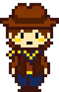 a pixel art of a man with a beard and hat