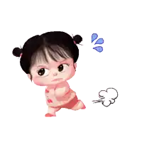 a cartoon of a little girl with a cherry on her dress