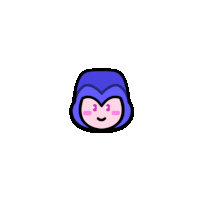 a cartoon drawing of a person 's face with a purple hood and a pink nose and eyes .