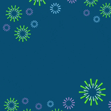 arabic writing on a blue background with fireworks