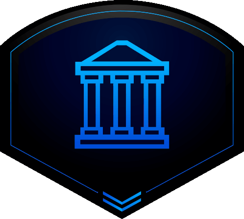 a blue and black icon of a building with columns