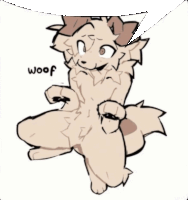 a drawing of a furry animal with the word woof written on it