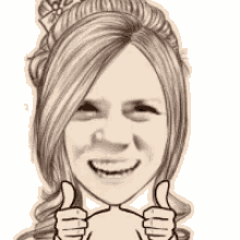 a drawing of a woman giving a thumbs up sign .