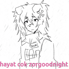 a black and white drawing of a girl with the words hayat dok zorgo goodnight written below it