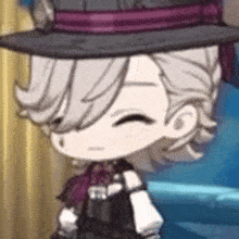 a close up of a cartoon character wearing a hat and bow tie .