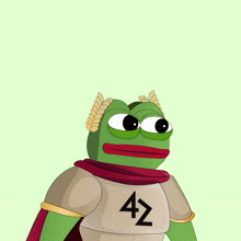 a cartoon of a frog with the number 42 on his chest