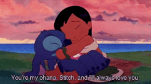 awwww lilo and stitch youre my ohana hug cry