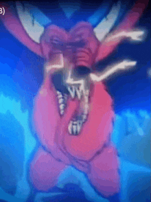 a cartoon of a monster with horns and a mouth open