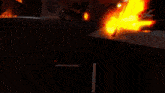 a cartoon drawing of a city on fire with a fire hydrant in the foreground