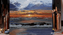 a painting of a sunset with the words made in animatica on the bottom right