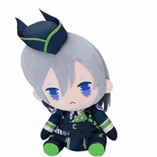 a stuffed toy with horns and the letter e on the bottom