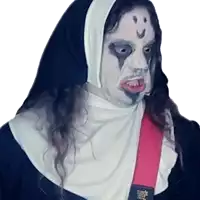 a man dressed as a nun with a guitar strap