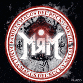 a logo for familia magos del rocky metal has a red circle around it