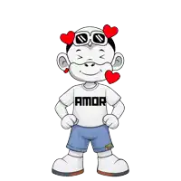 a cartoon character wearing a shirt that says amor on it