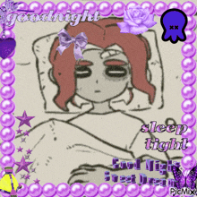 a picture of a person sleeping with the words goodnight sleep tight
