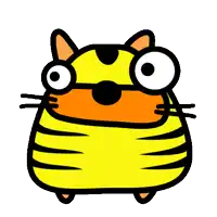 a cartoon drawing of a yellow and orange cat with sunglasses on
