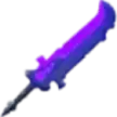 a purple and blue sword with a black handle and a purple blade on a white background .