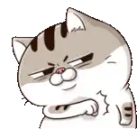 a cartoon cat is making a funny face while holding its fist up .