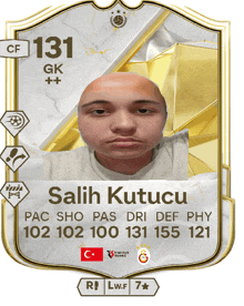 a card with a picture of a bald man and the name salih kutucu on it