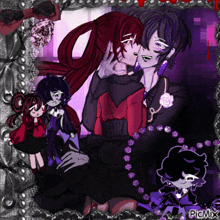 a picture of a man and a woman kissing with a picmix watermark