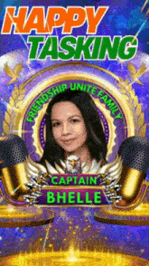 a poster for happy tasking with captain bhelle