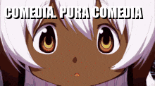 a picture of a girl with white hair and the words comedia pura comedia
