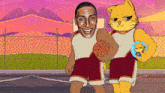 a cartoon of two basketball players and a cat