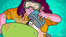 a cartoon of a woman using a mixer with netflix written in the corner