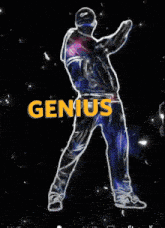 a glowing man with the word genius above him