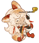 a cartoon character is holding a sword and a spoon in her mouth .