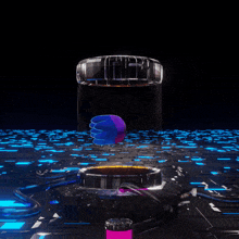 a purple octopus is floating in a glass container with the letter t on it