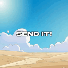 a cartoon landscape with the words send it written on the bottom