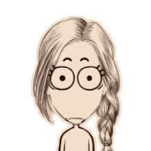 a drawing of a girl with braided hair and glasses .