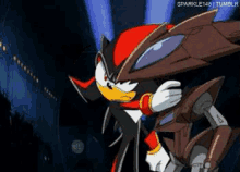 shadow the hedgehog from sonic the hedgehog is standing next to another character