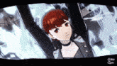 a screenshot of a video game with a girl with red hair