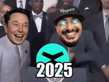 elon musk and a man wearing a hat that says blizzard x